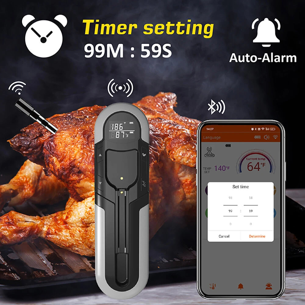 (image for) -4°F to 212°F Bluetooth Wireless Meat Steak Food Electronic Thermometer Grill Probe Smart Meat Food Kitchen Wireless Grill Thermometer