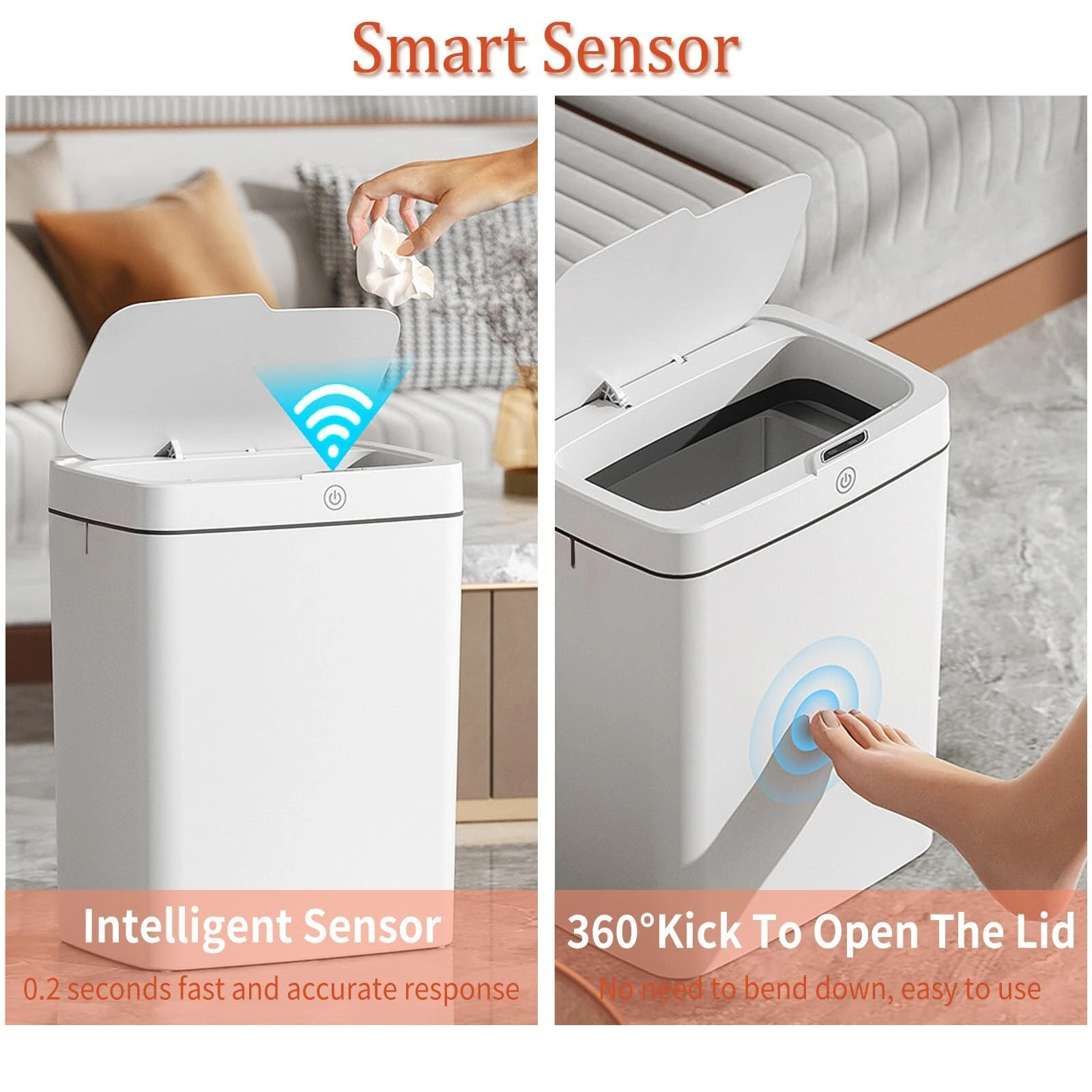 (image for) 15L Automatic Trash Can with Smart Sensor Easy Fast Packing Non-contact Trash Can with Lid Waterproof Sensor Trash Can for Kitchen Bathroom Office