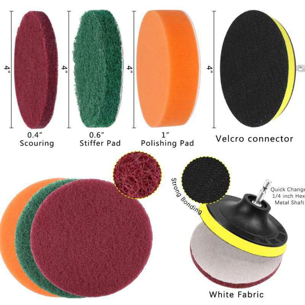 (image for) 7pc/set Attachable Electric Drill Brushes Scouring Pad For Cleaning Flooring Brick Pool Tile Ceramic Marble Grout Bathroom Car