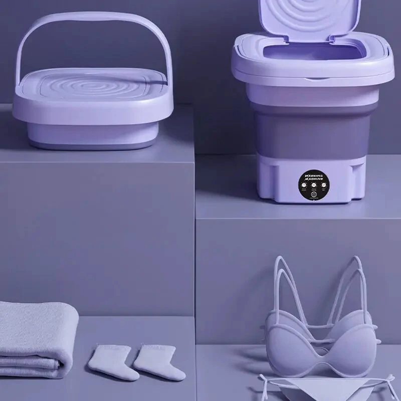 (image for) Portable Folding Mini Washing Machine 10W with Spin-Dry 8L Capacity Compact Design for Small Items Easy Operation Available in Lavender and Mint Green 110V or 220V Plug Option