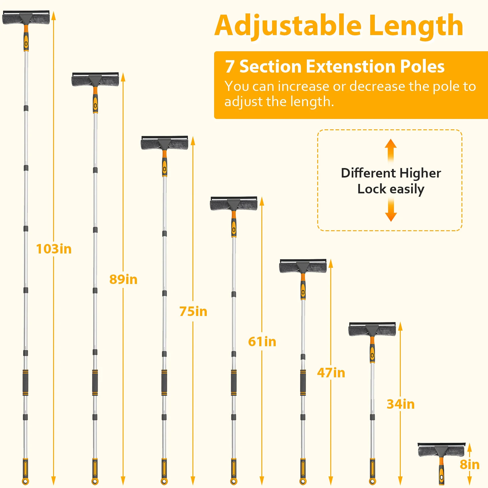 (image for) Professional Window Squeegee Cleaner, 2 in 1 Shower Squeegee with Extension Pole, 103 IN Telescopic Window Washing Equipment with Bendable Head, Glass Cleaning Tools for Indoor/Outdoor High W