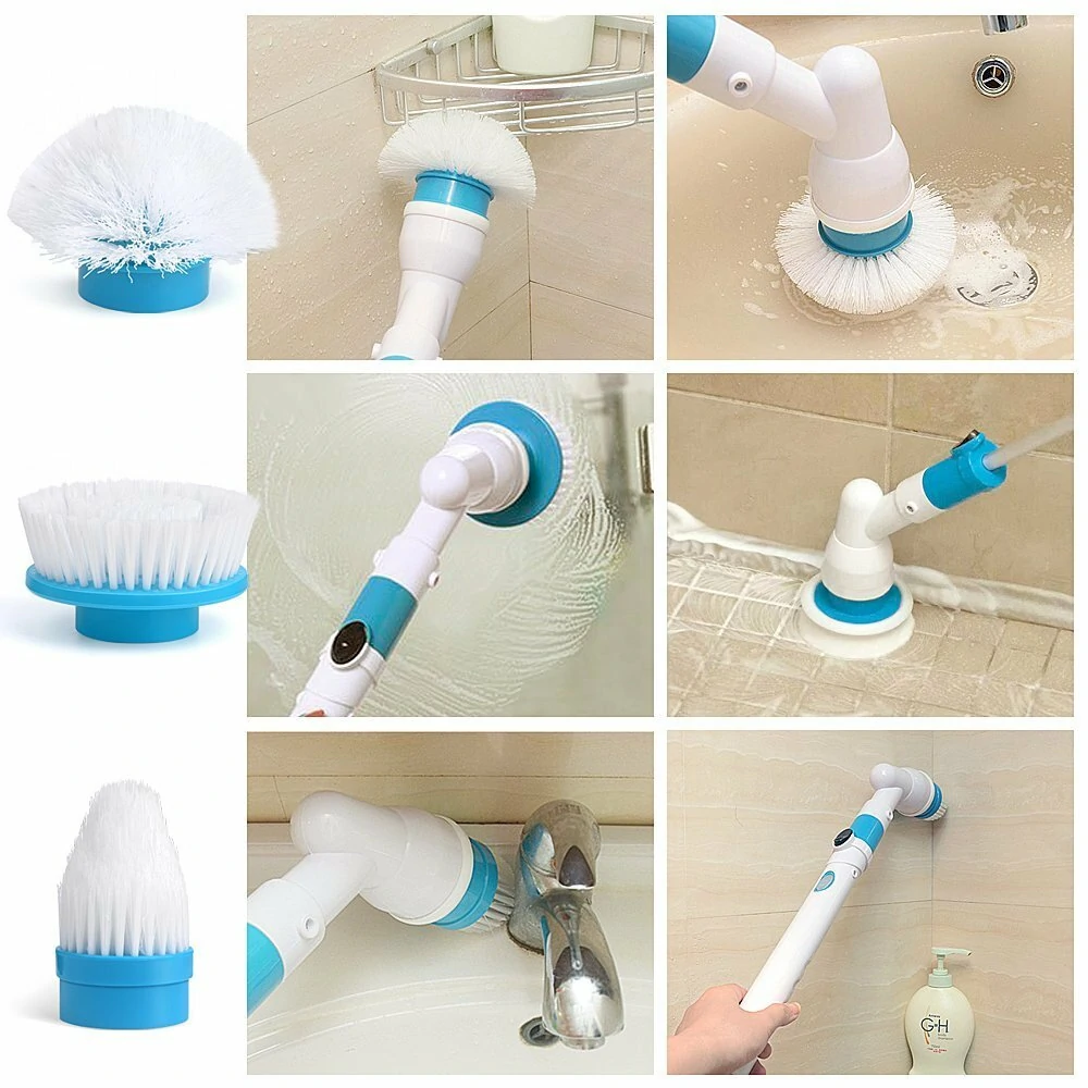 (image for) Rechargeable Bathtub Tiles Power Floor Cleaner Brush Cordless Handle Telescopic Cleaning Mops Tools With 3 Replaceable Brush Heads