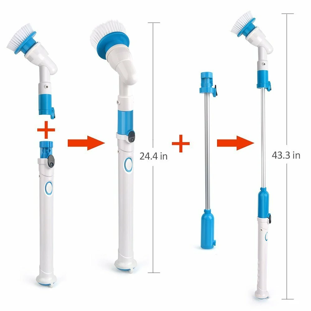 (image for) Rechargeable Bathtub Tiles Power Floor Cleaner Brush Cordless Handle Telescopic Cleaning Mops Tools With 3 Replaceable Brush Heads