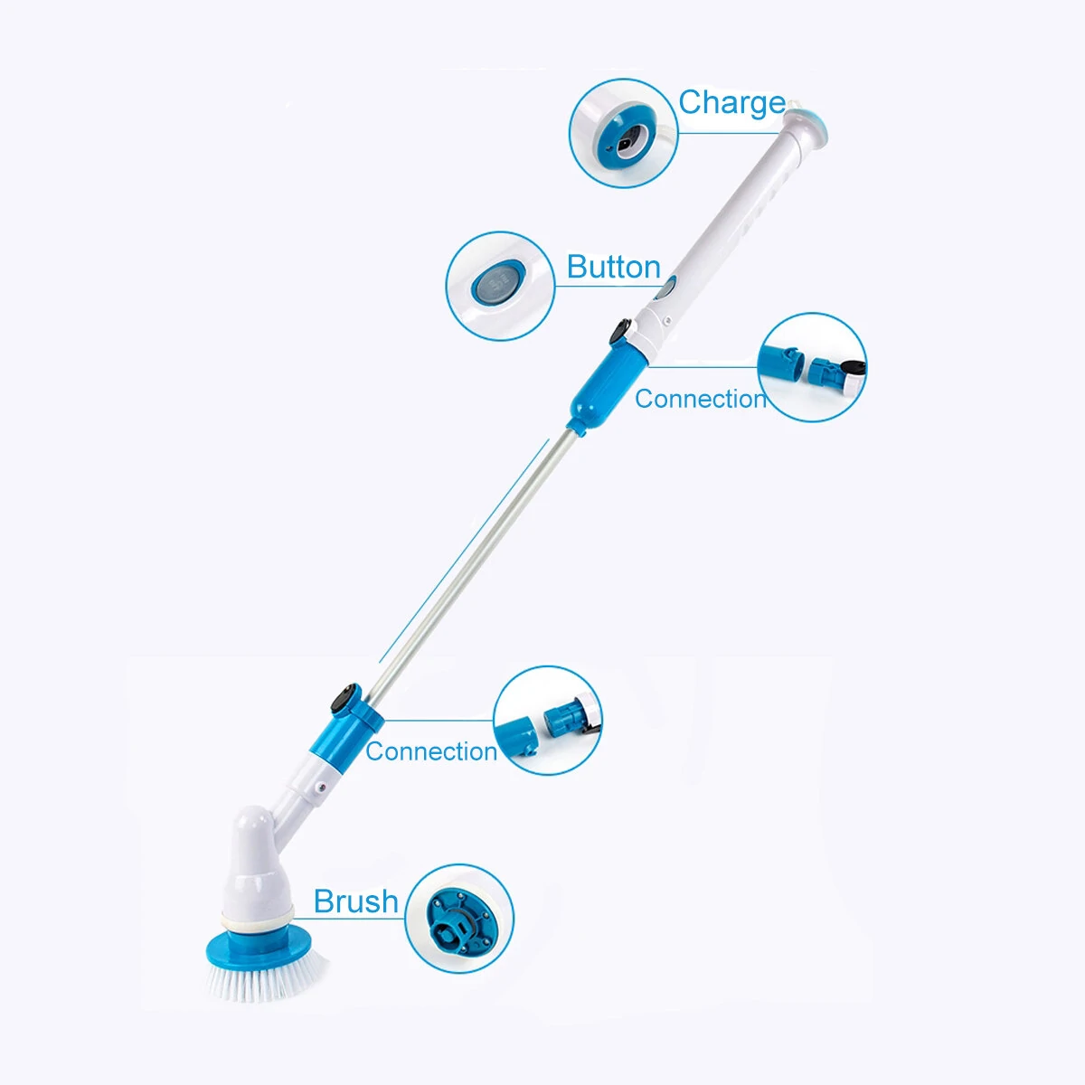 (image for) Rechargeable Bathtub Tiles Power Floor Cleaner Brush Cordless Handle Telescopic Cleaning Mops Tools With 3 Replaceable Brush Heads